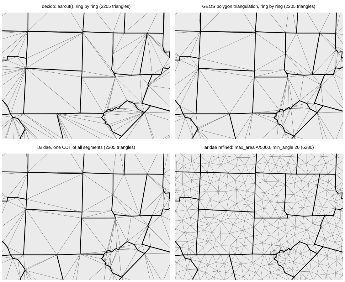 A window on central North Carolina: earcut, GEOS and laridae's CDT, and laridae refined